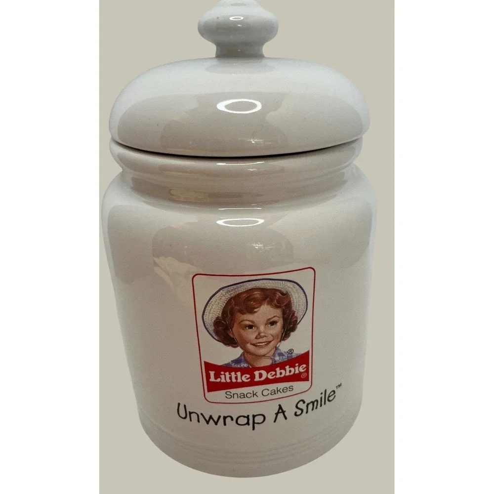Little Debbie Vintage Snack Cakes Cookie Jar Unwrap A Smile Ceramic White Large